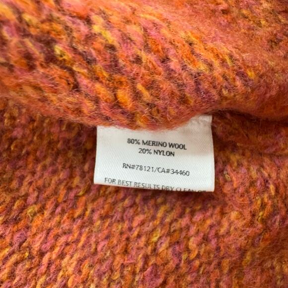 EILEEN FISHER Spice Orange Shawl Collar Merino Wool V-Neck Sweater Size Medium - Picture 7 of 10